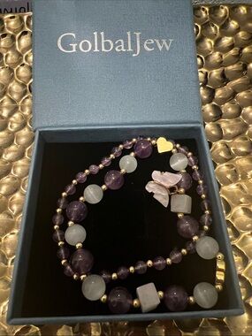 #2395*”3x4” 2 set of Purple & White Butterfly Beaded